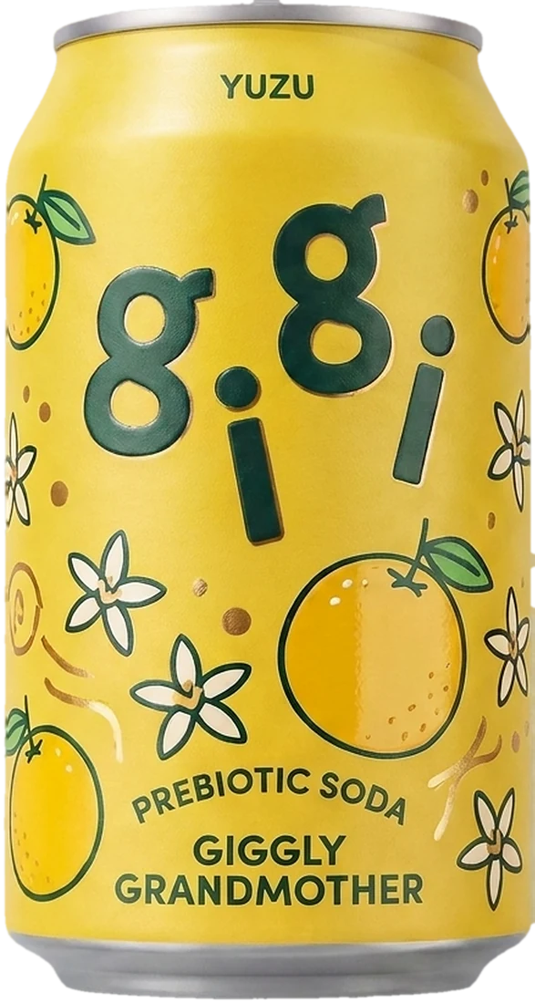 gigi Yuzu prebiotic soda, 355 ml can