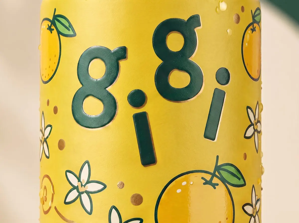 Close-up of the bouncing gigi letters on a Yuzu can